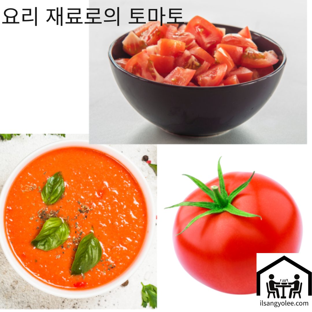 신선한 토마토와 다진토마토, 토마토 페이스트 등 다양한 토마토 