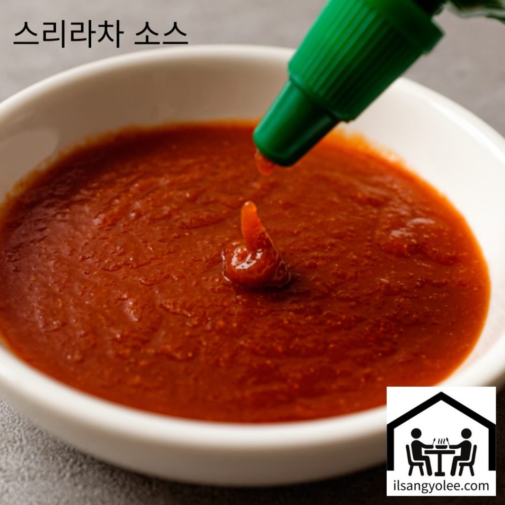 접시에 담고있는 스리라차소스